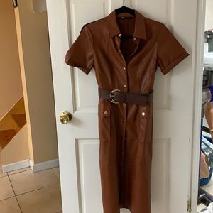 Brown leather dress with belt